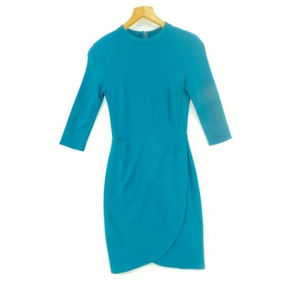 Topshop Green Round Neck Faux Wrap Dress - Picture 1 of 6